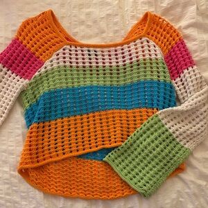 Wild Fable Pink and Orange Crochet Top